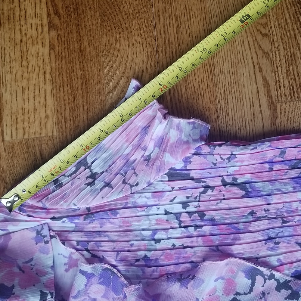 (XS) TanJay Floral Blouse Stretchy & Feminine Ruffle Business Casual Formal - Picture 7 of 10